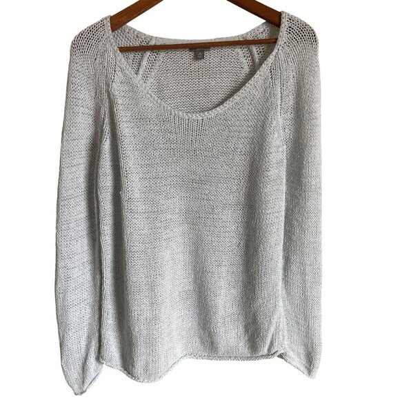 J. Jill Size Medium Relaxed Light Blue Open Knit Pullover Cotton Blend Sweater B - Picture 1 of 8